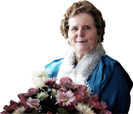 Lorna J. Shaw with bouquet of flowers